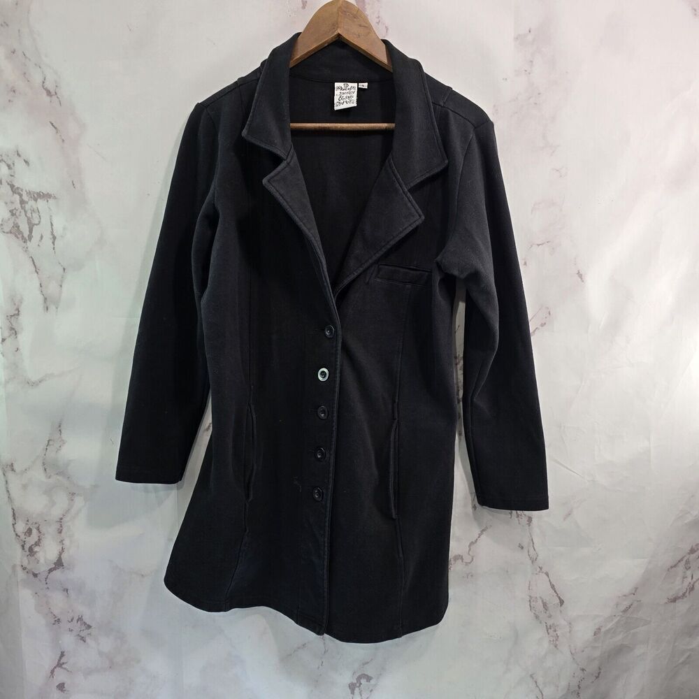 Parsley & Sage Jacket Womens Small Black Artsy Art To Wear Button Knit Longline